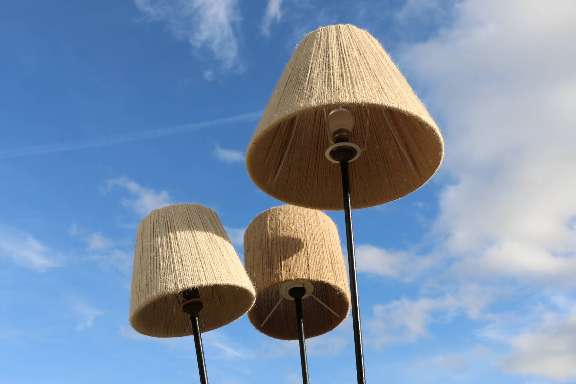 Black metal tripod floor lamp 1950