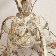 Hand-forged vintage pendant lamp with porcelain roses, Denz Neheim Hüsten