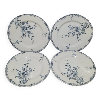 Set of 4 flat plates from the Luneville earthenware factory, Printemps model, iron earth