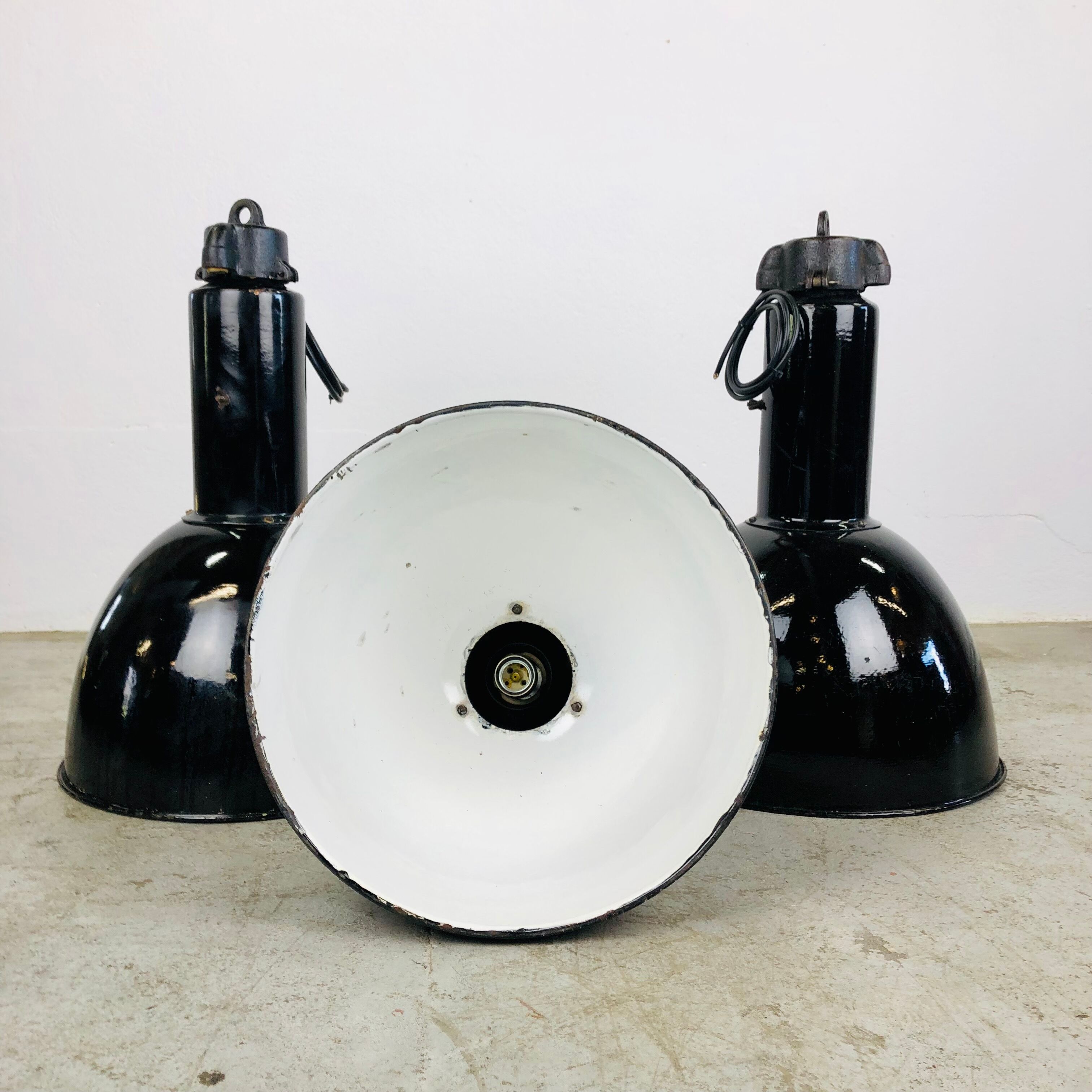 Large black enamelled factory lamp by elektrovit