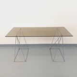 Bureau en verre fumé et métal chromé, années 70