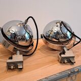Pair of vintage Eyeball style chrome wall lights (spotlights)