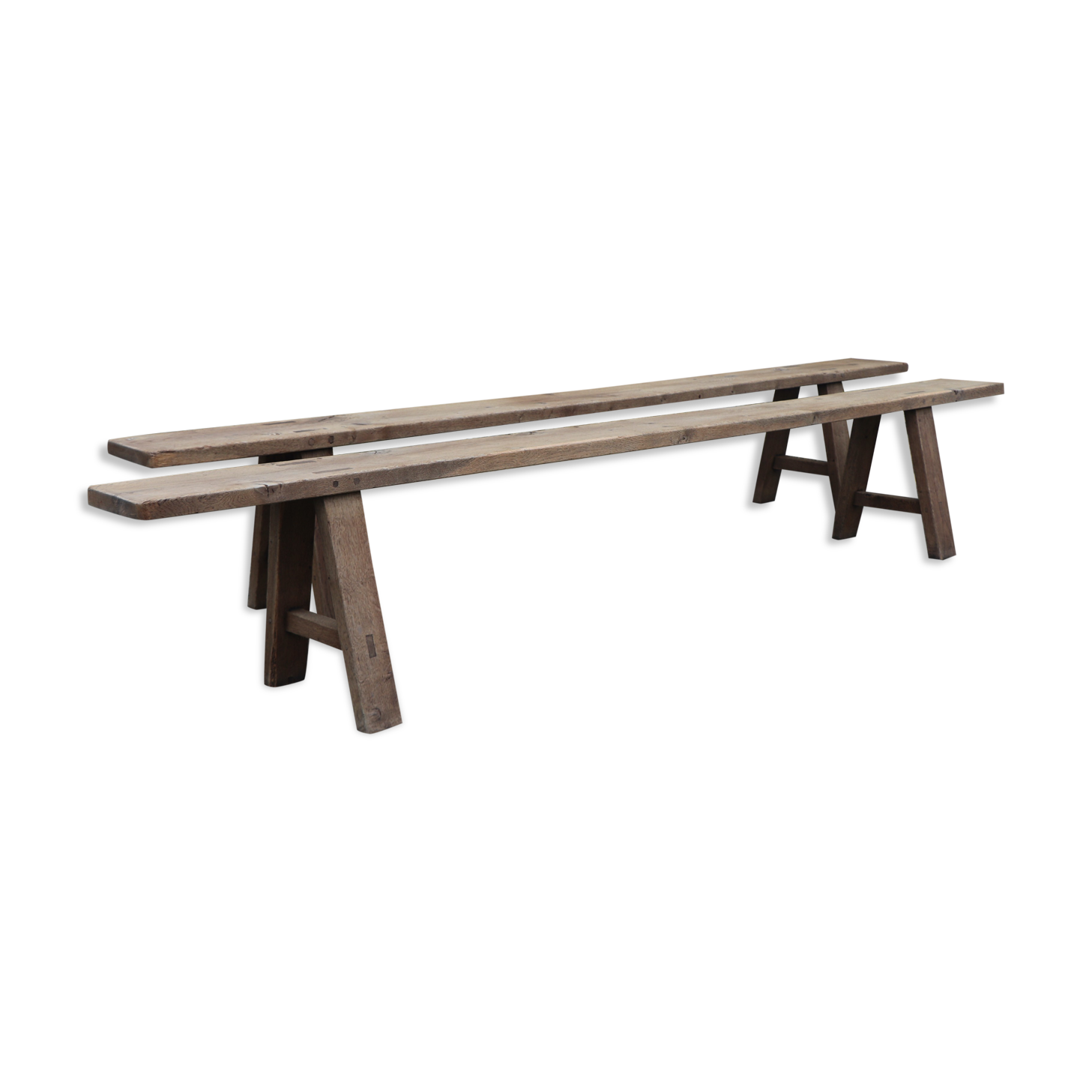 Pair of large solid wood benches XIXth