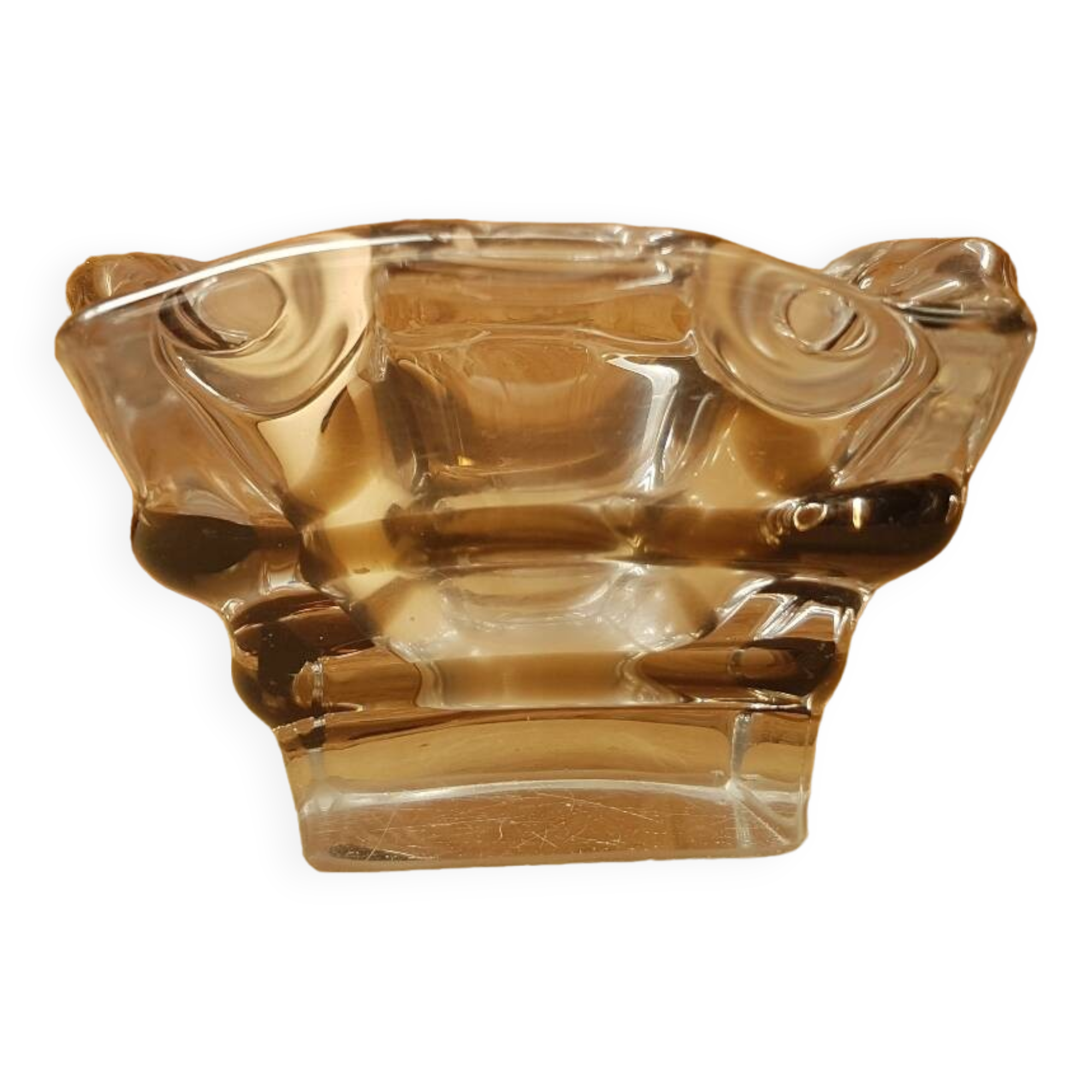 Old vintage transparent & smoked crystal ashtray