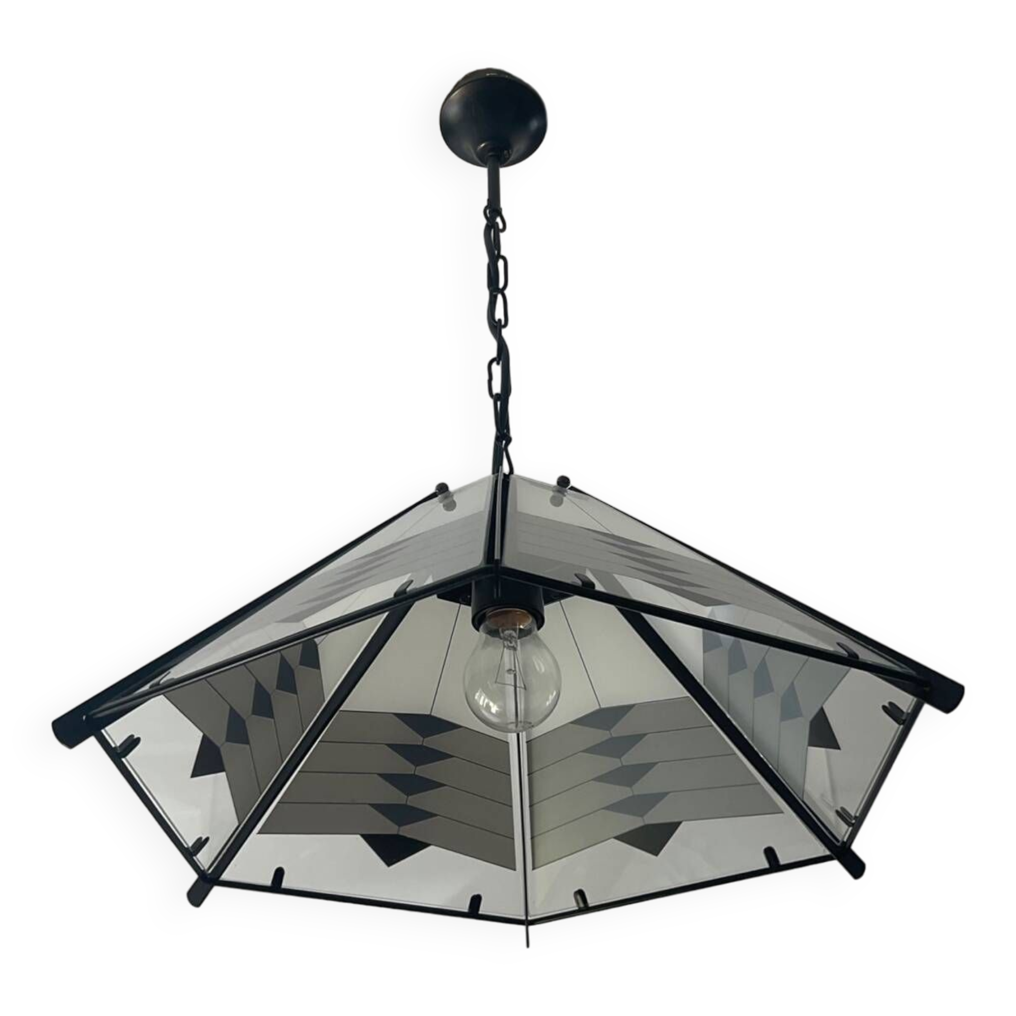 Post Modern pendant light in metal and glass