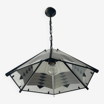 Post Modern pendant light in metal and glass