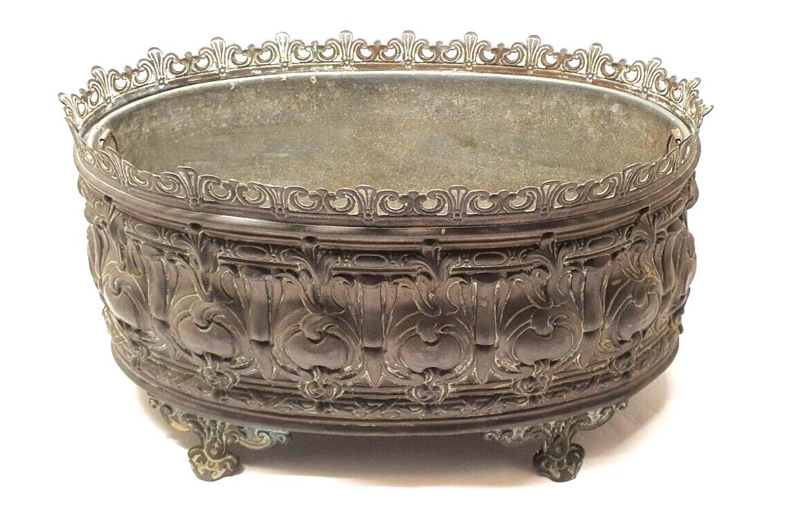Old planter decorations medallion brass / bronze deco flower garden