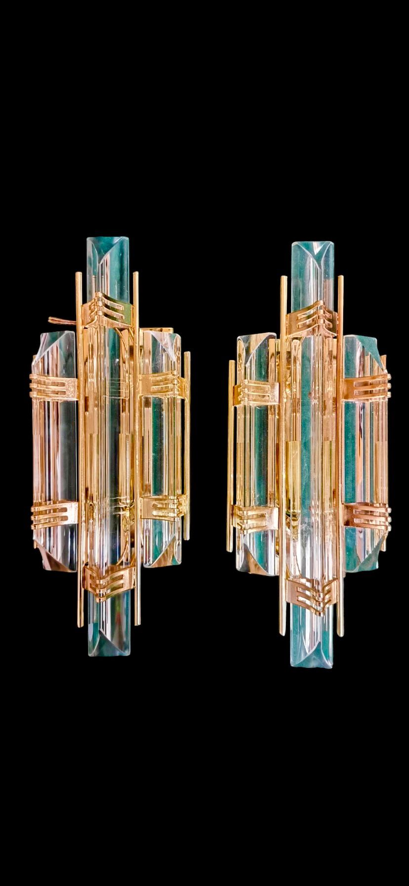 Venini Wall lamps glass murano gold structure , Italy 90 s