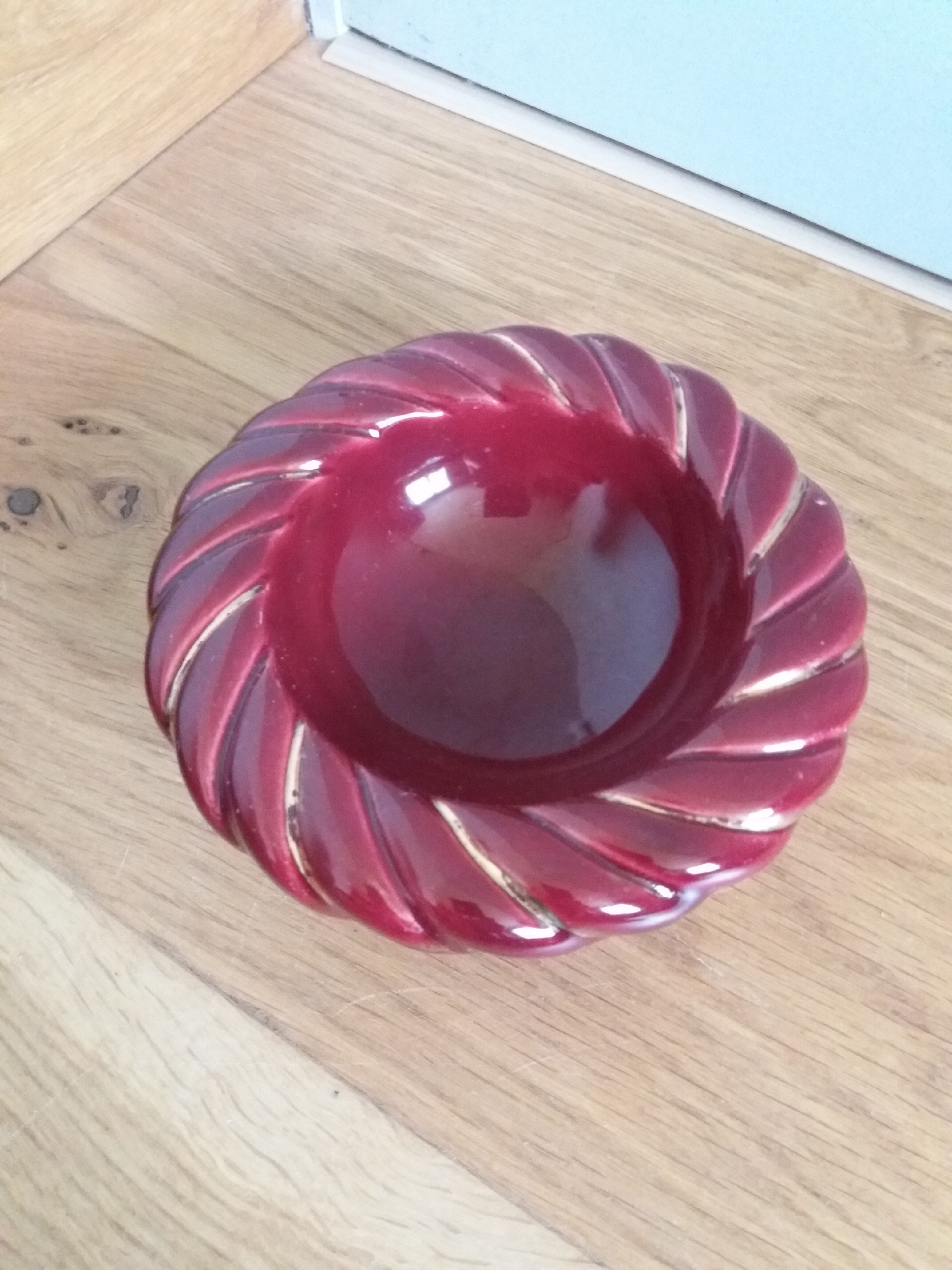 Empty pocket cup red burgundy ceramic ashtray