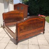 Bed in solid walnut and very old walnut burl