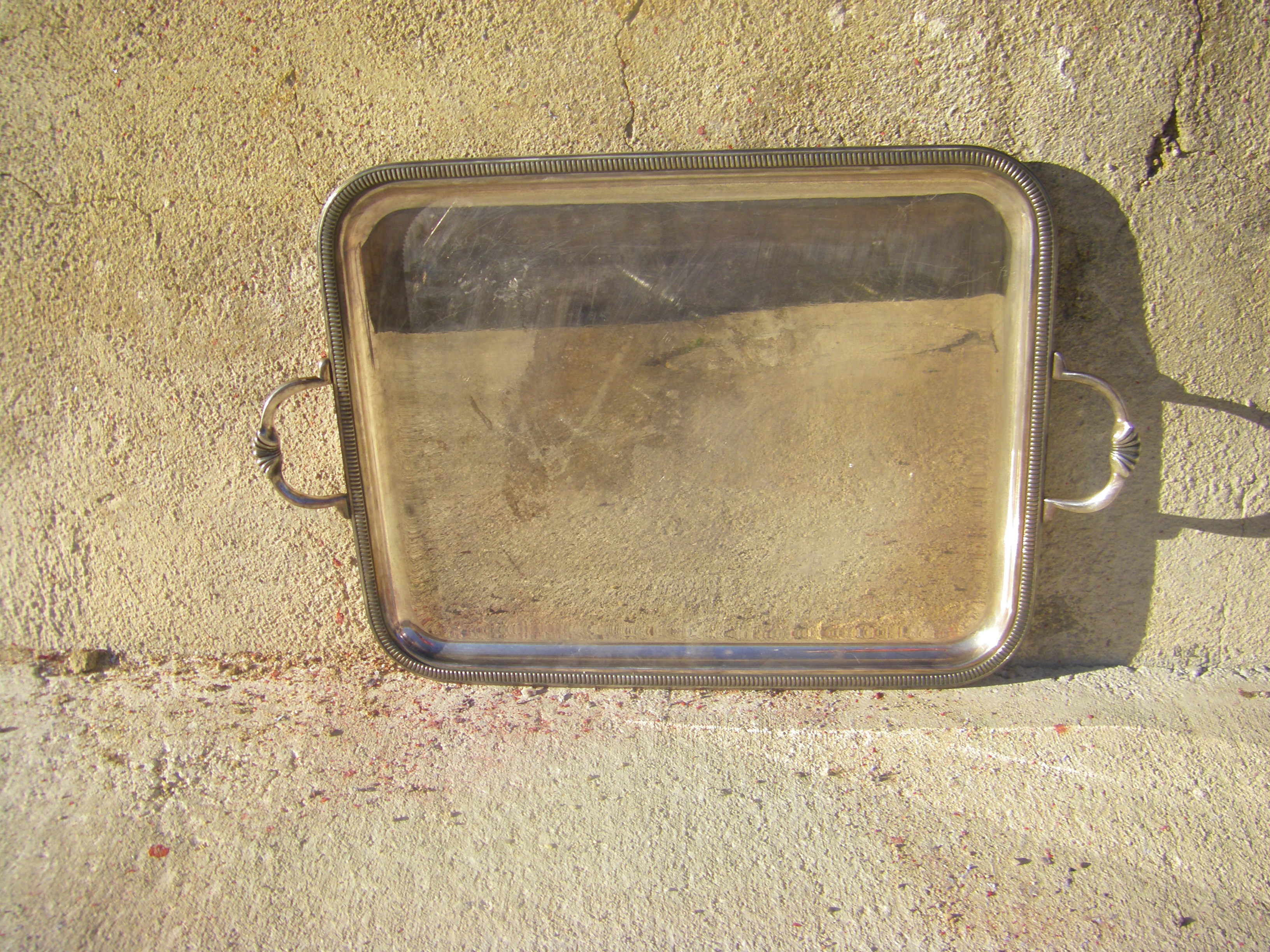 Silver metal serving tray