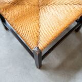 2 low bedroom chairs in hand-woven rice straw, 1950s/1960s