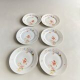 Lot de 6 assiettes à dessert en porcelaine ancienne à fleures peintes à la main