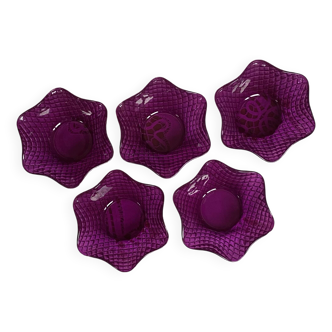 Set of 5 Bormioli Rocco Italy Vintage Purple Colored Glass Bowls