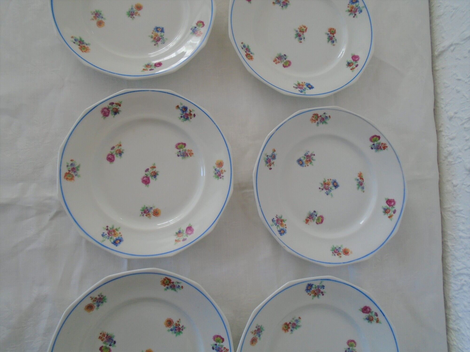 6 dessert plates decorated small porcelaiene flowers Sologne LAMOTTE