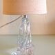Bedside lamp with glass base and beige fabric lampshade / vintage 60s-70s