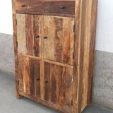 Meuble de rangement en bois ancien, 4 portes, 1 tiroir