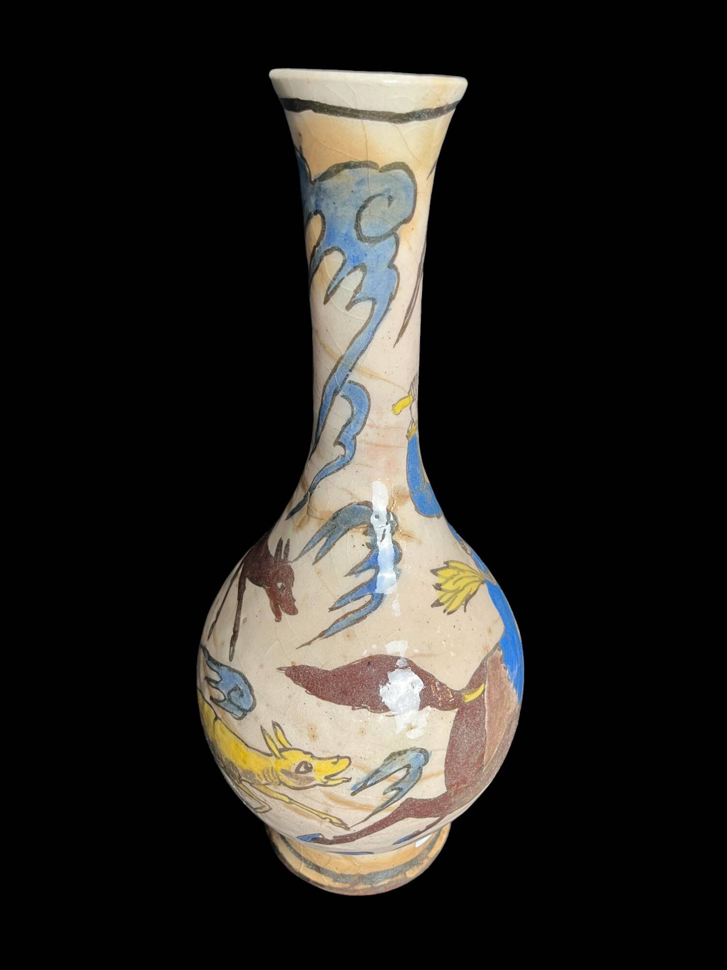 Iran, vase céramique polychrome décor cavalier IXème