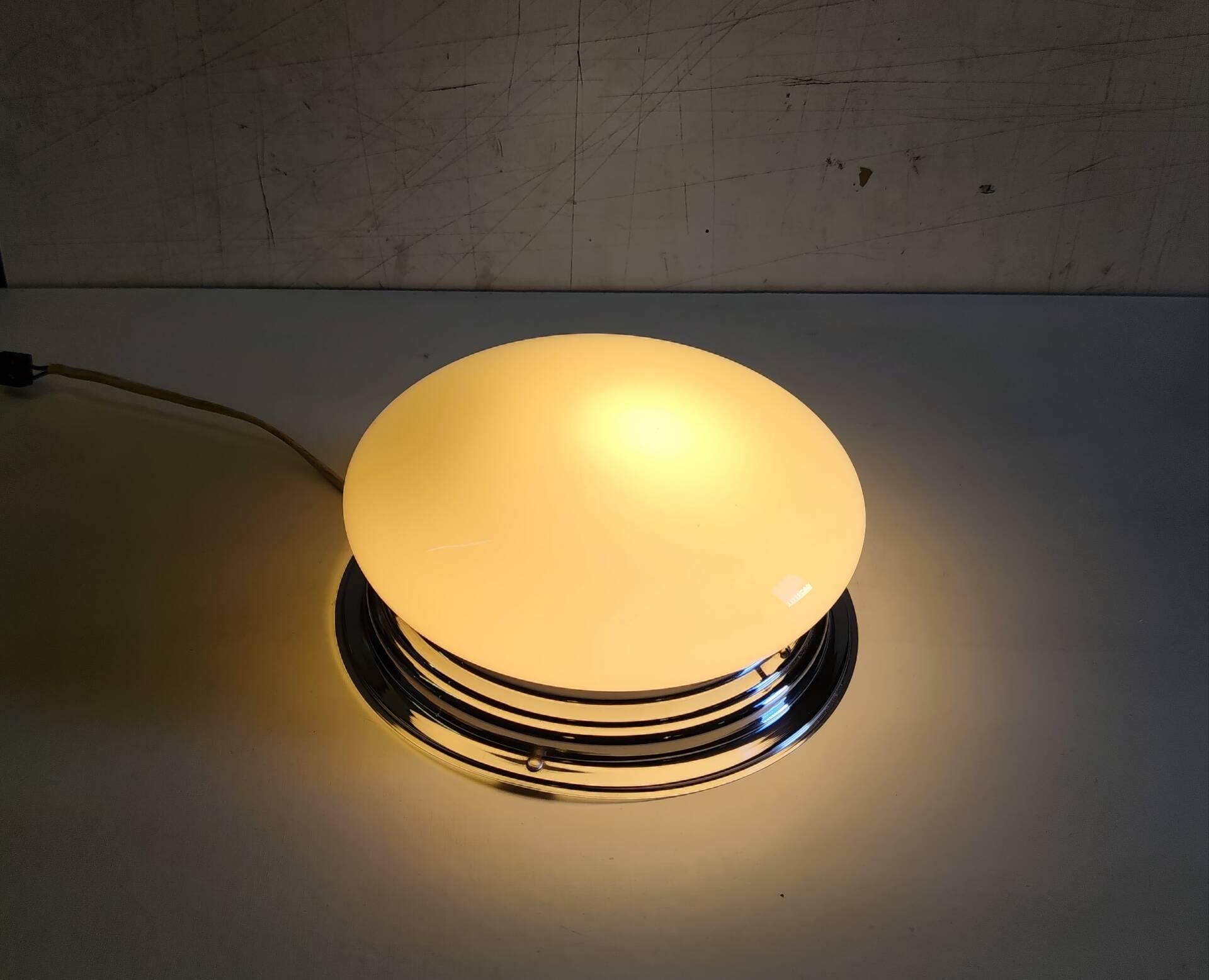 Bauhaus ceiling light or wall lamp with opaline globe and chrome metal - mid 20th century.