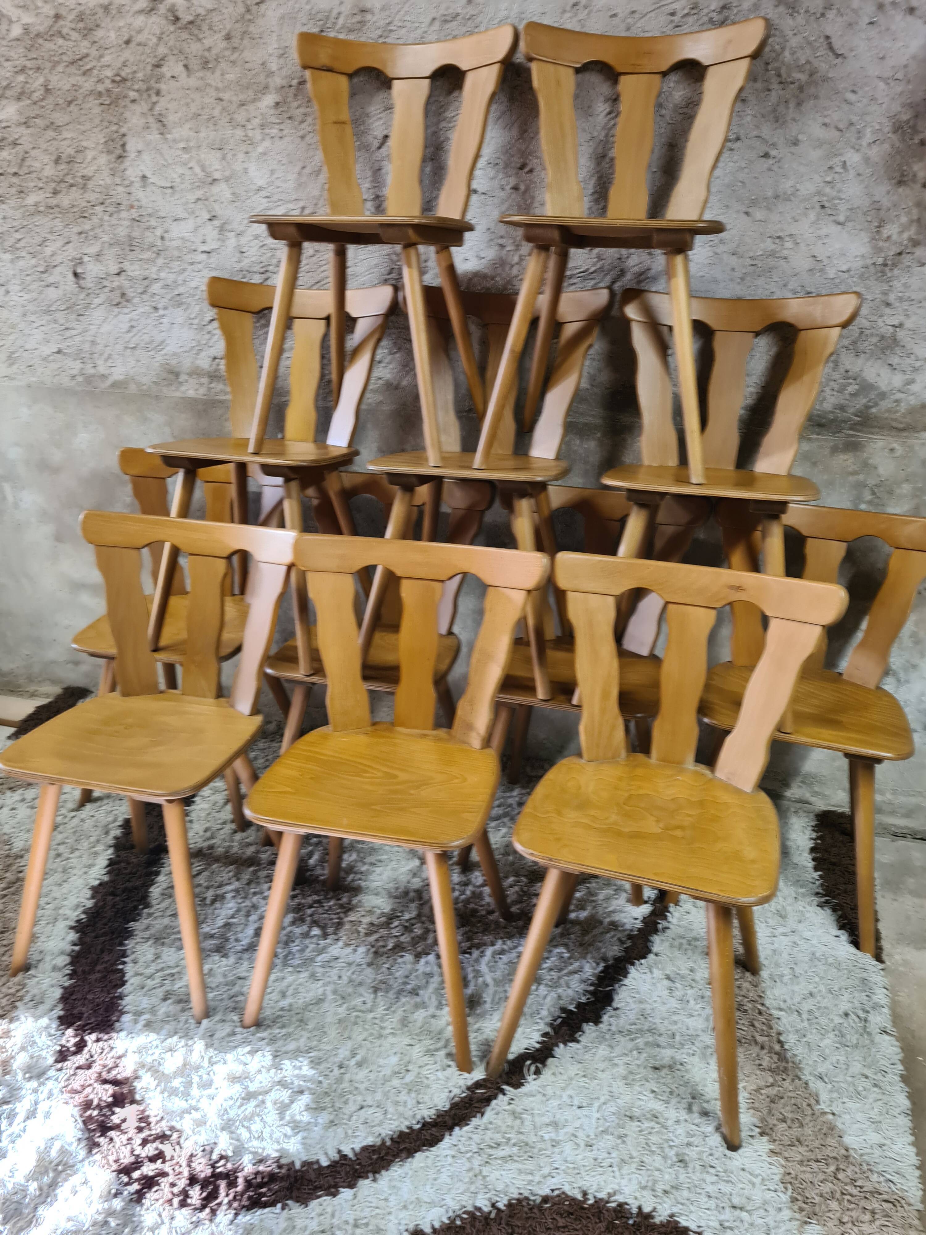 Set of 12 vintage Baumann 1970 bistro chairs