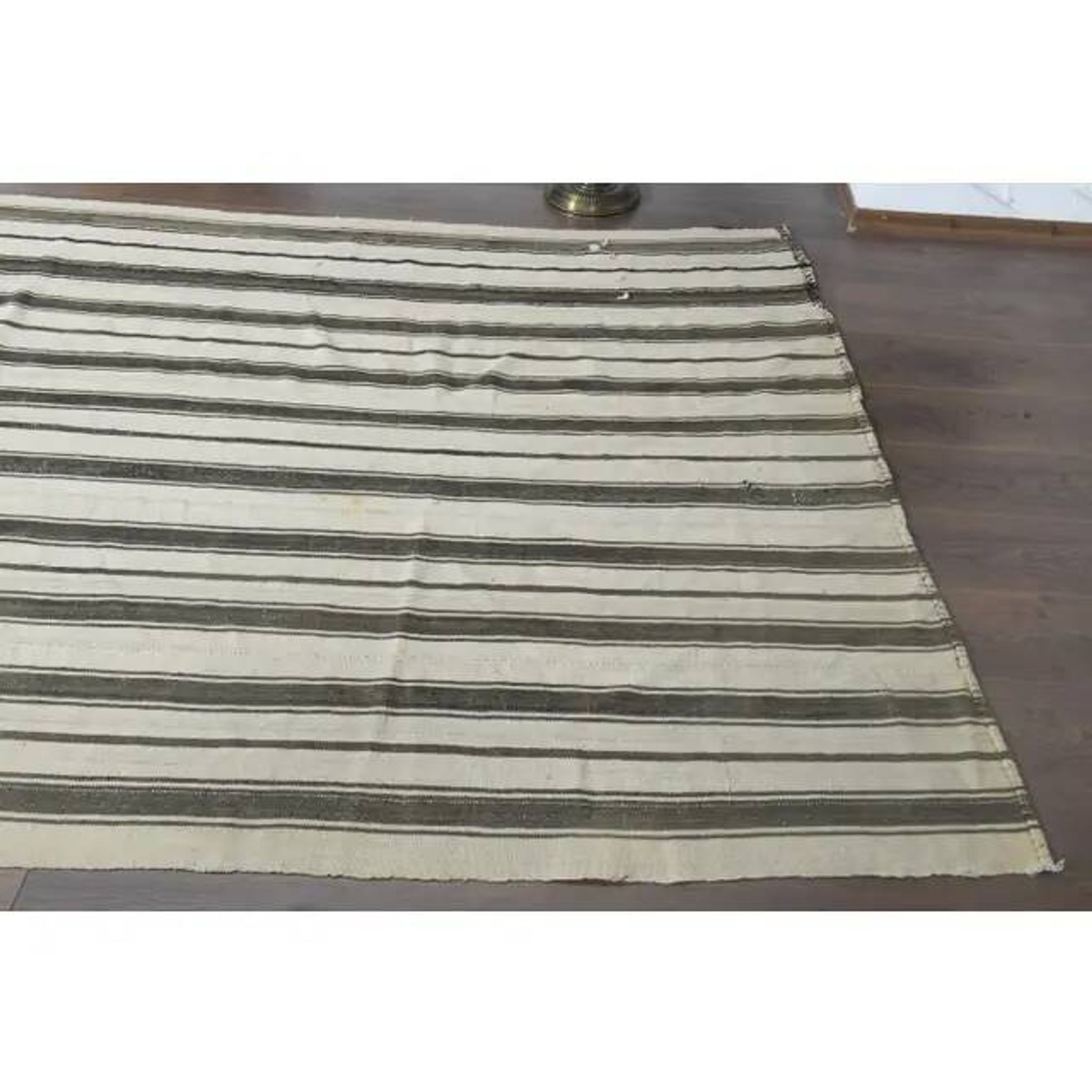 1970s Vintage Turkish Handmade Wool Cotton Brown Kilim Rug 173x369