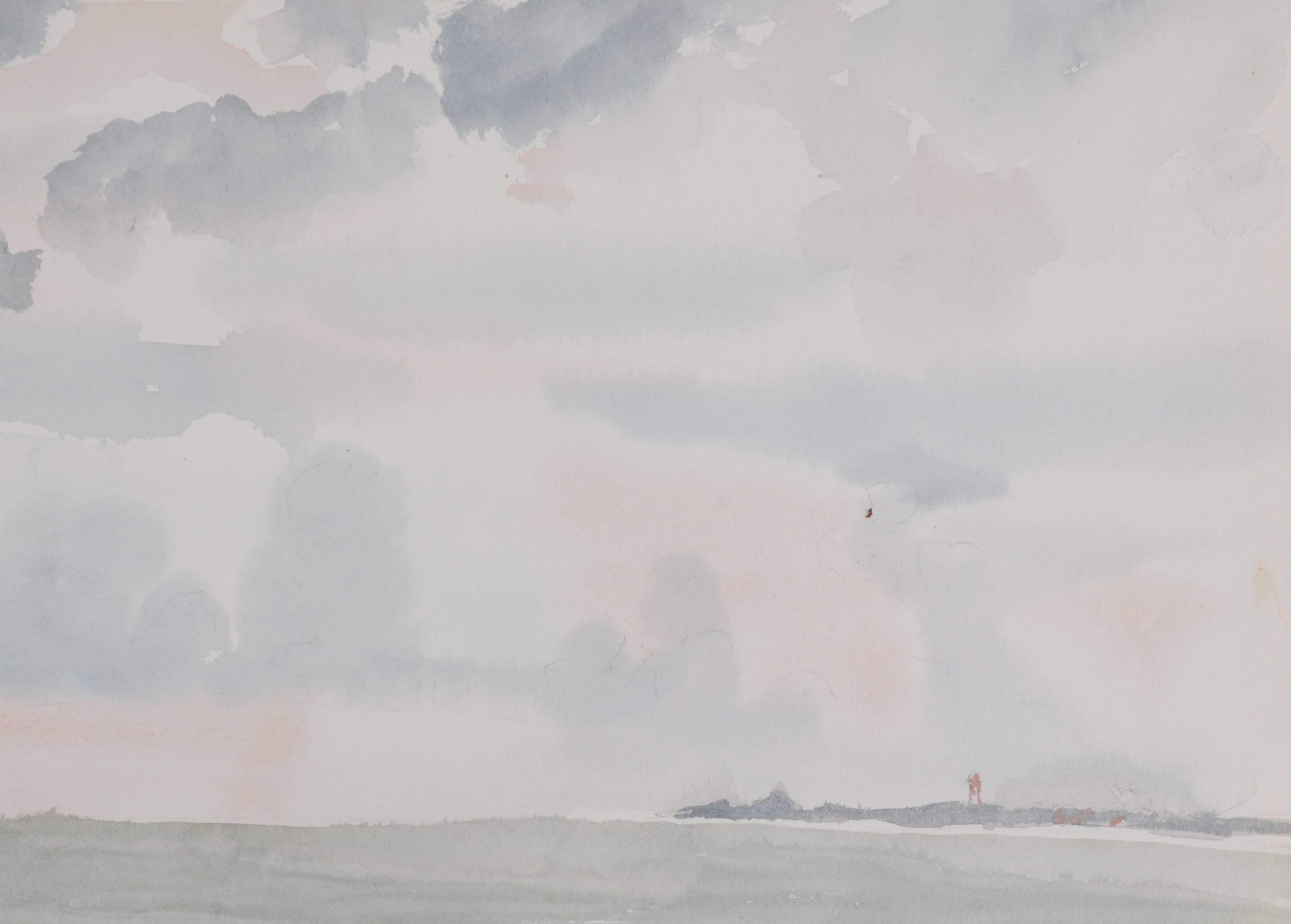 Camille COMBE: Shady seaside, Original signed watercolor