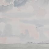 Camille COMBE: Shady seaside, Original signed watercolor