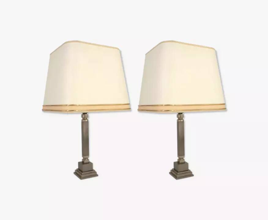 Pair of chrome and brushed metal lamps