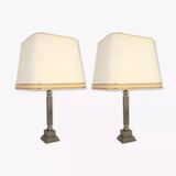 Pair of chrome and brushed metal lamps