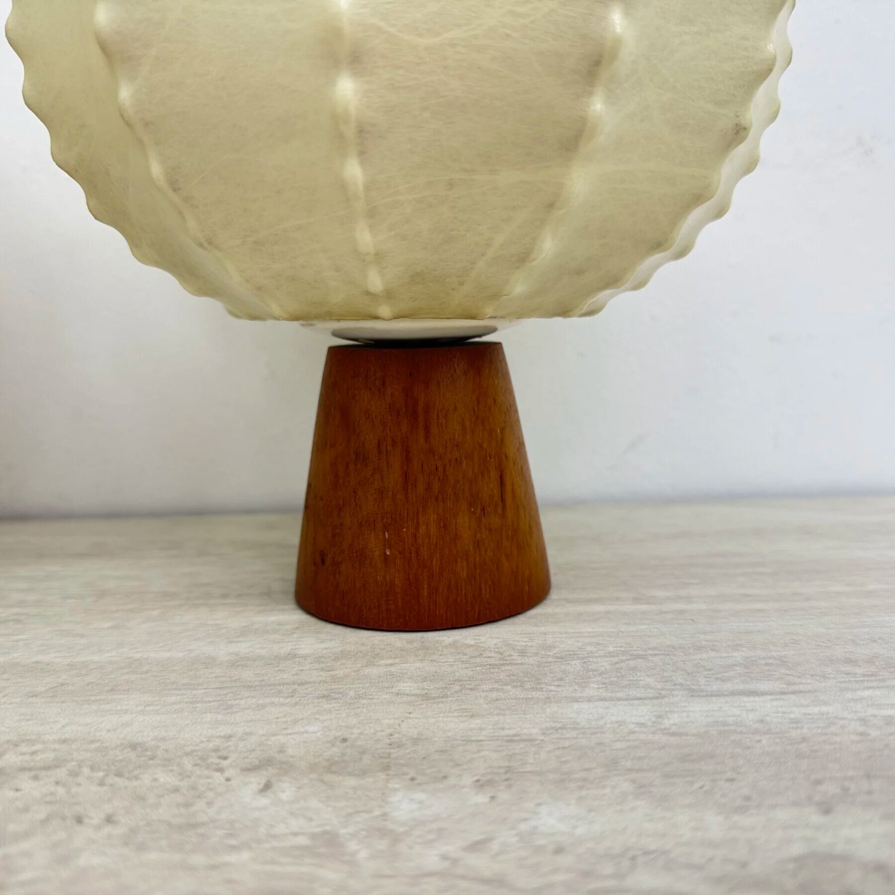 Pair of Goldkant Leuchten cocoon with teak base table lamps, 1970s