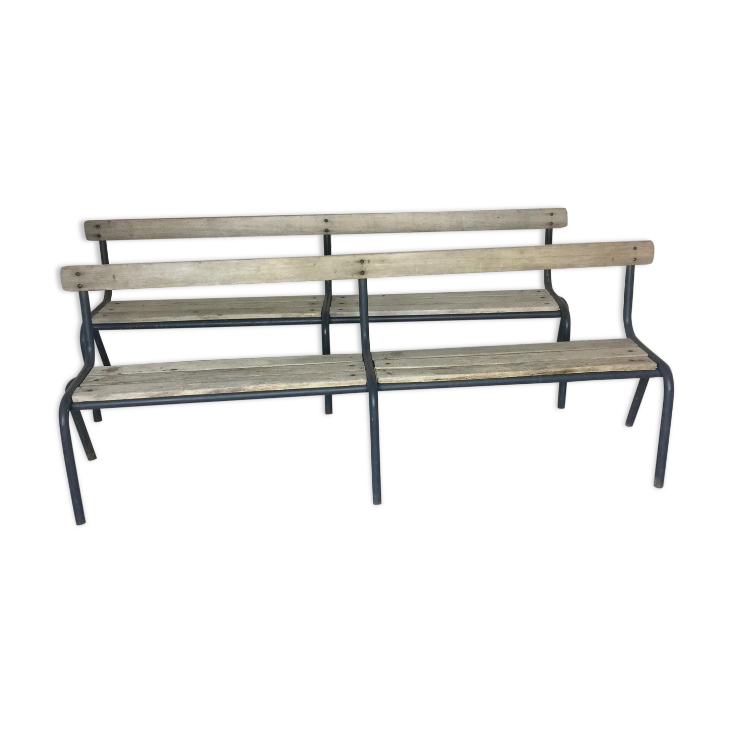 Pair of wooden and metal school benches Selency