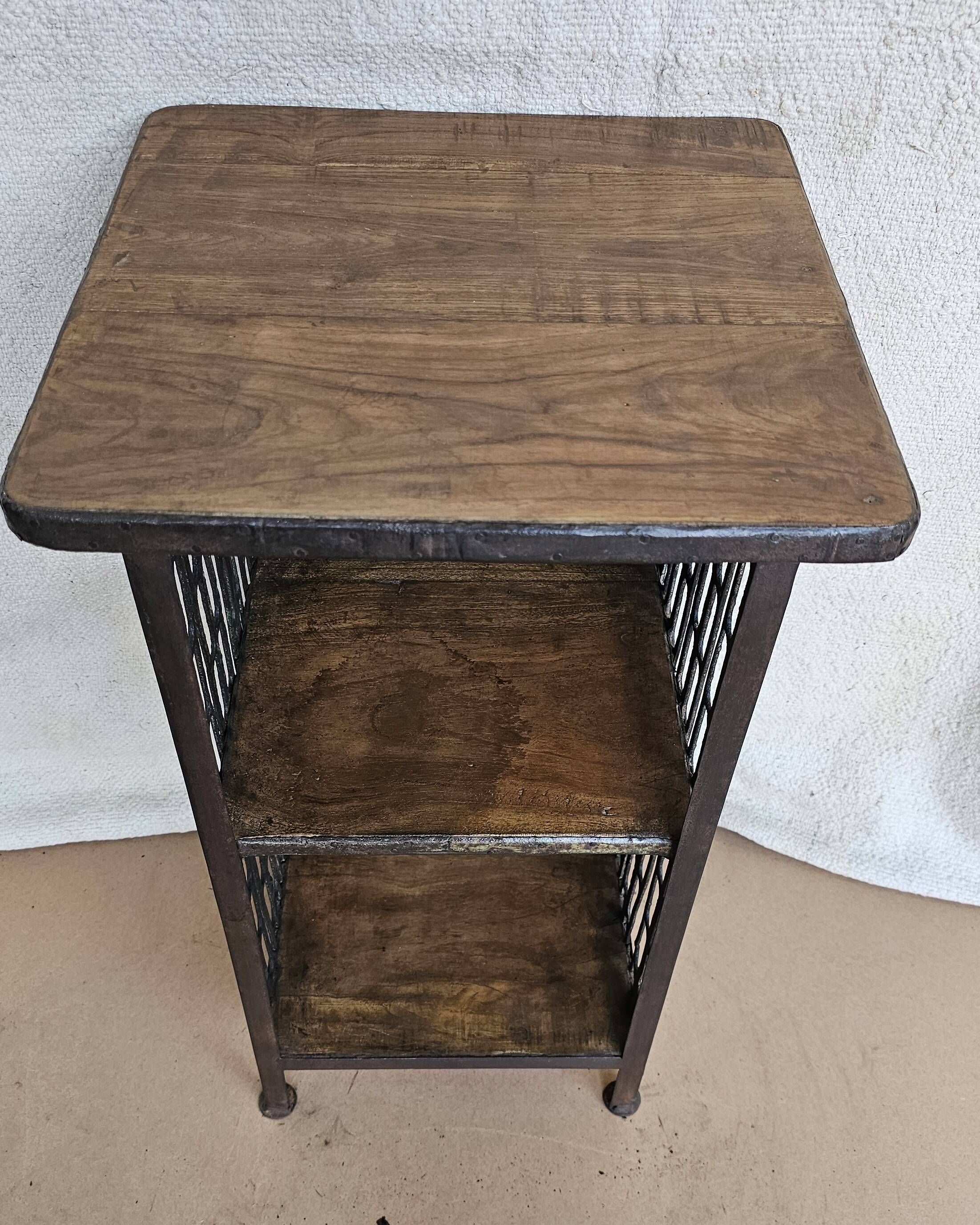 Bedside table - wrought iron and teak side table