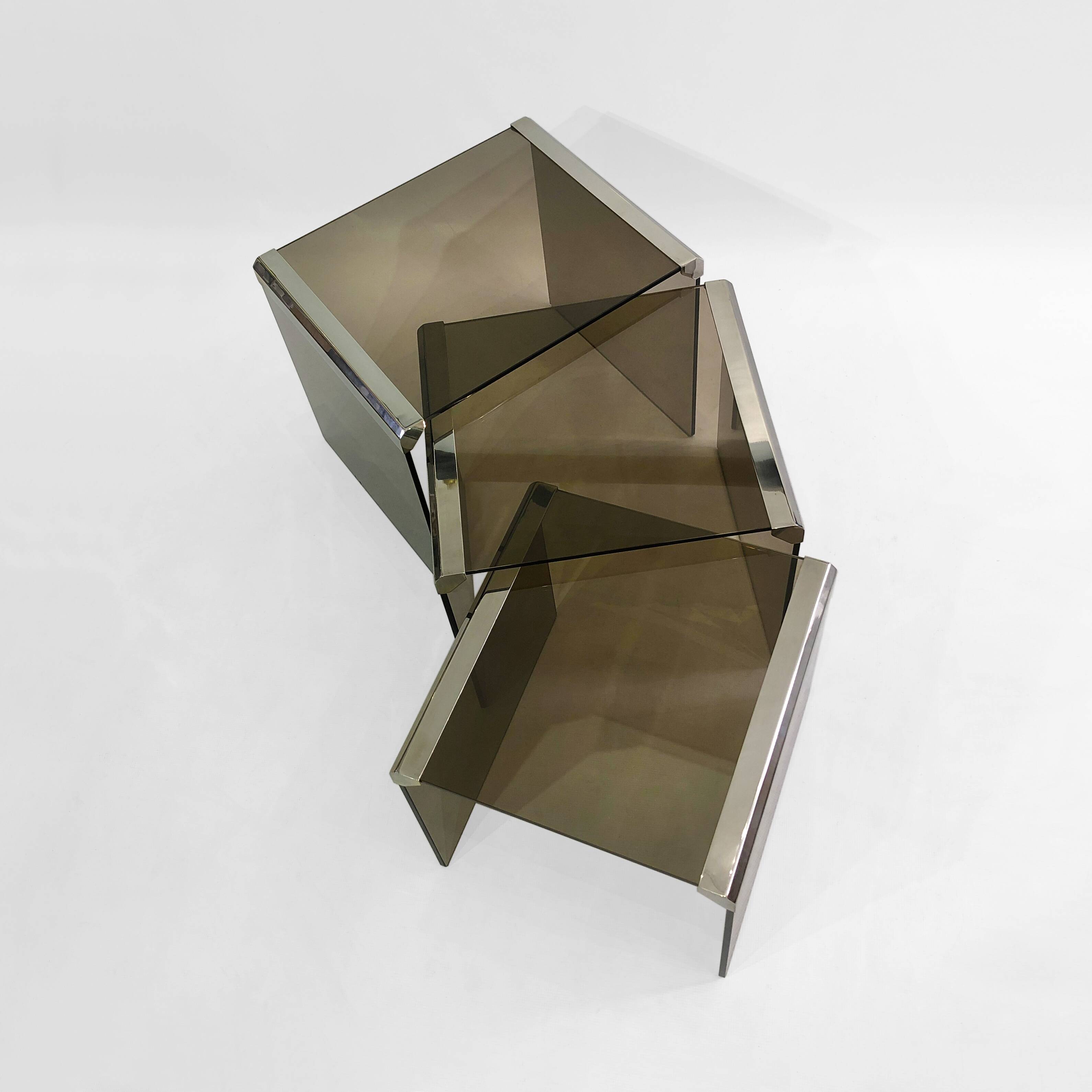 Gallotti & Radice ‘Tris’ T35 Smoked Glass Nest Side Tables Chrome