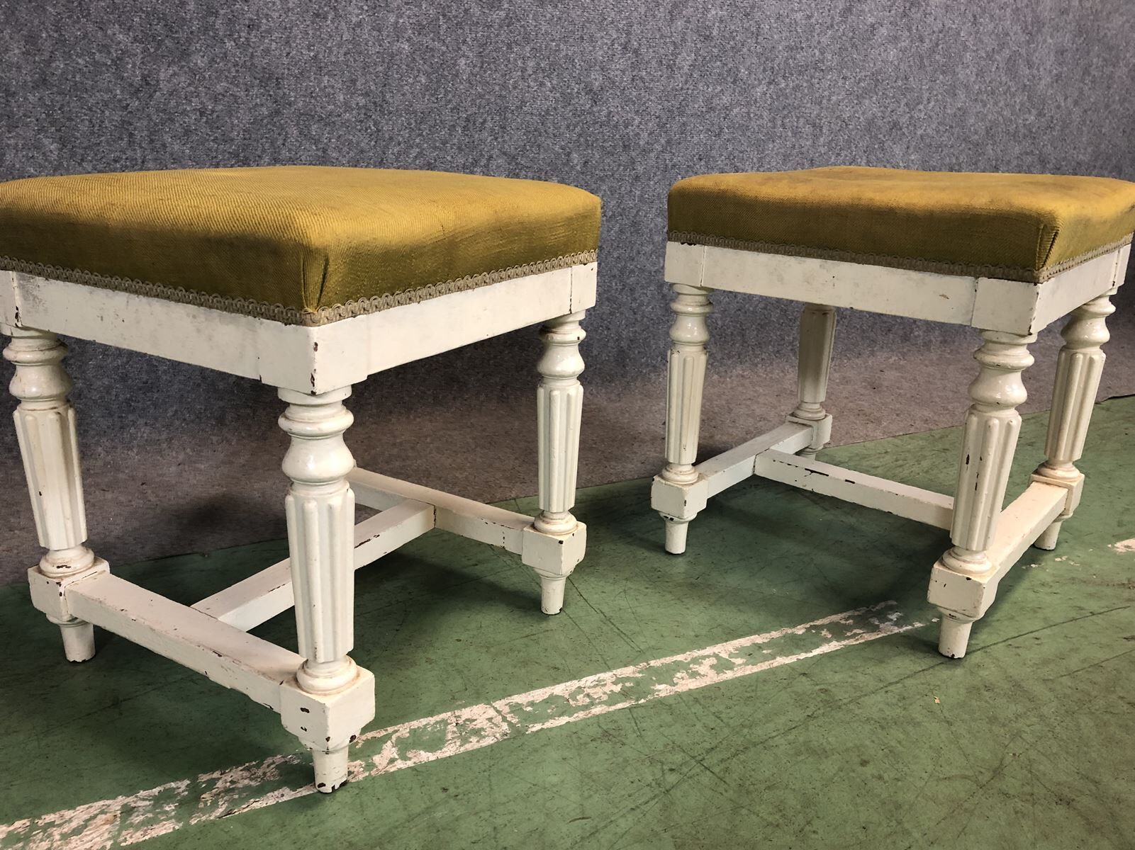Pair of Louis Philippe stools painted white, late 19th century