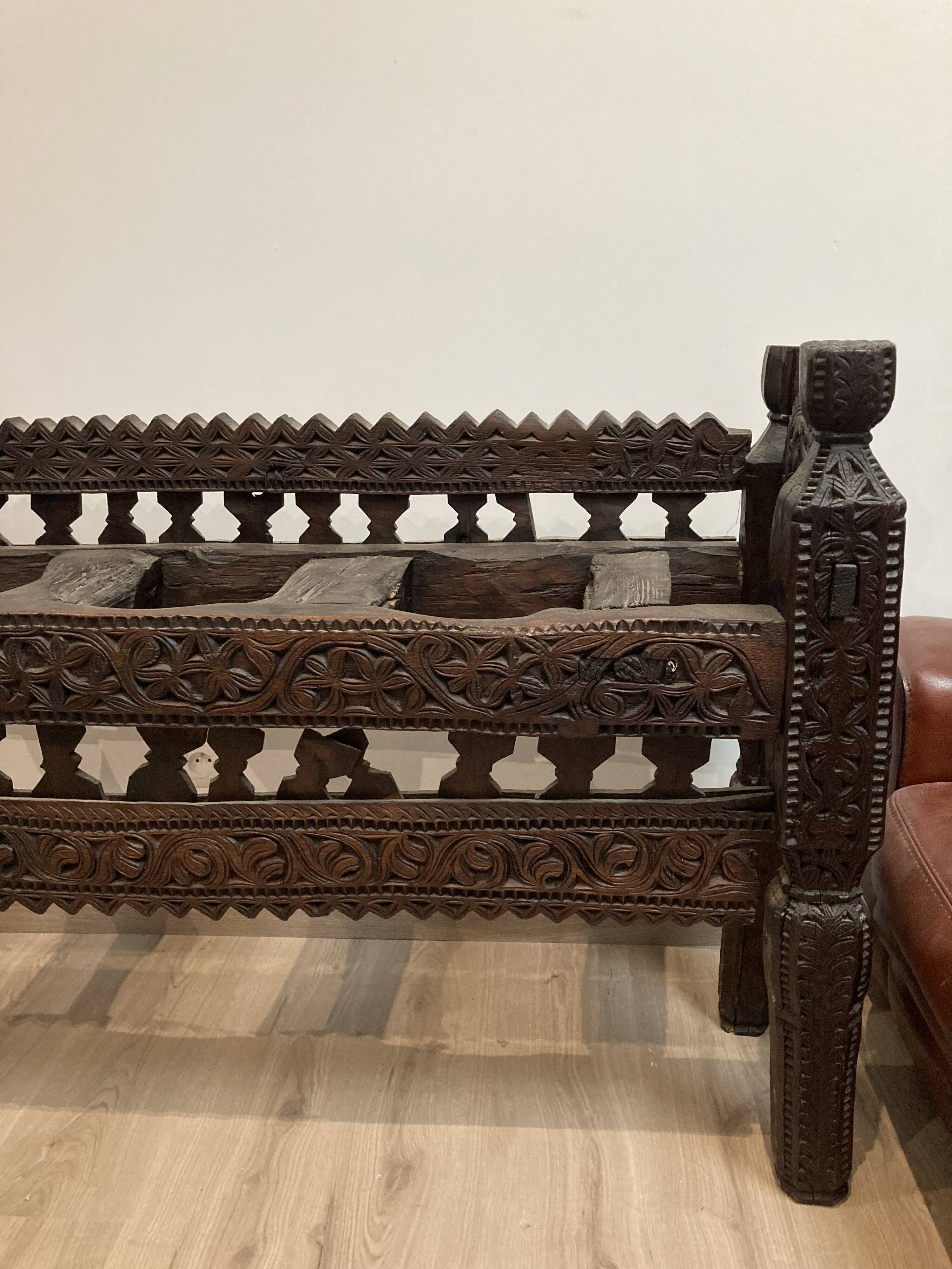 Jar holder carved wood indian nineteenth century