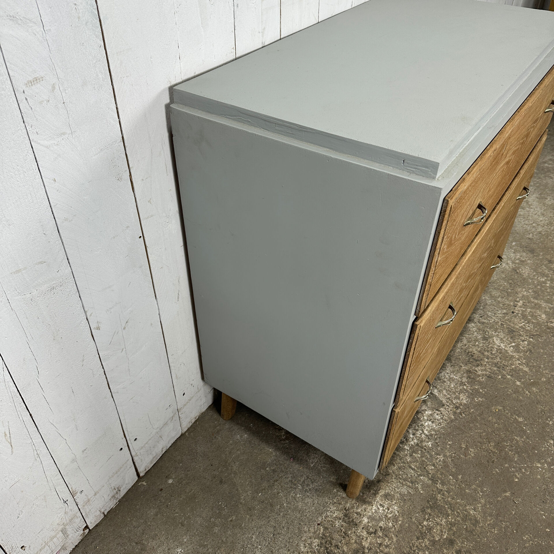 Vintage commode from the 50s-60s – cerused wood and grey