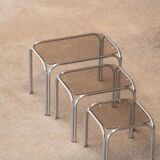 Vintage chrome and glass built-in coffee tables 1970