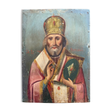 Old painting Russian Icon Saint Nicholas the Wonderworker