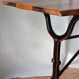 Vintage bistro table with brutalist walnut top