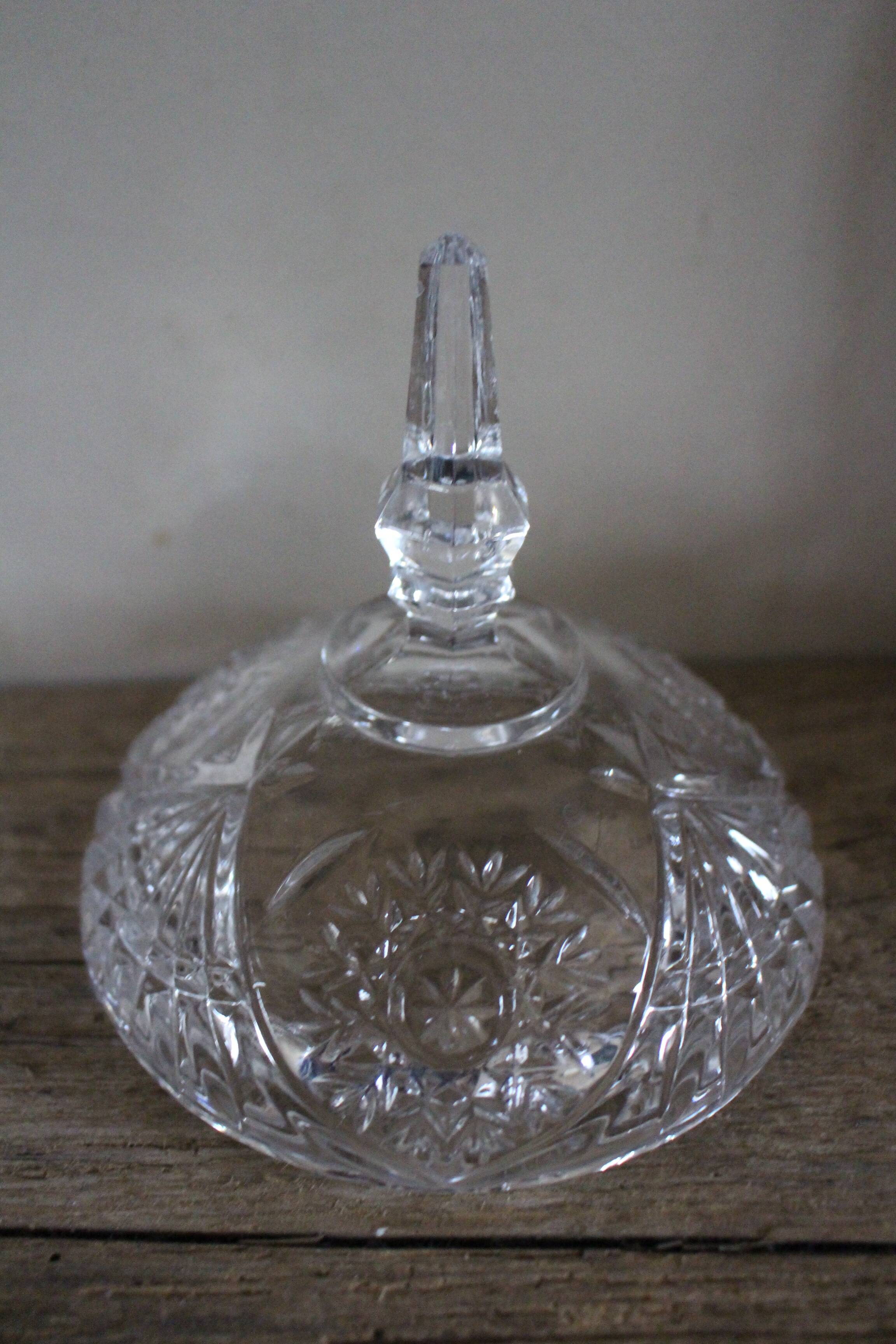 Cut glass sugar bowl on a stand