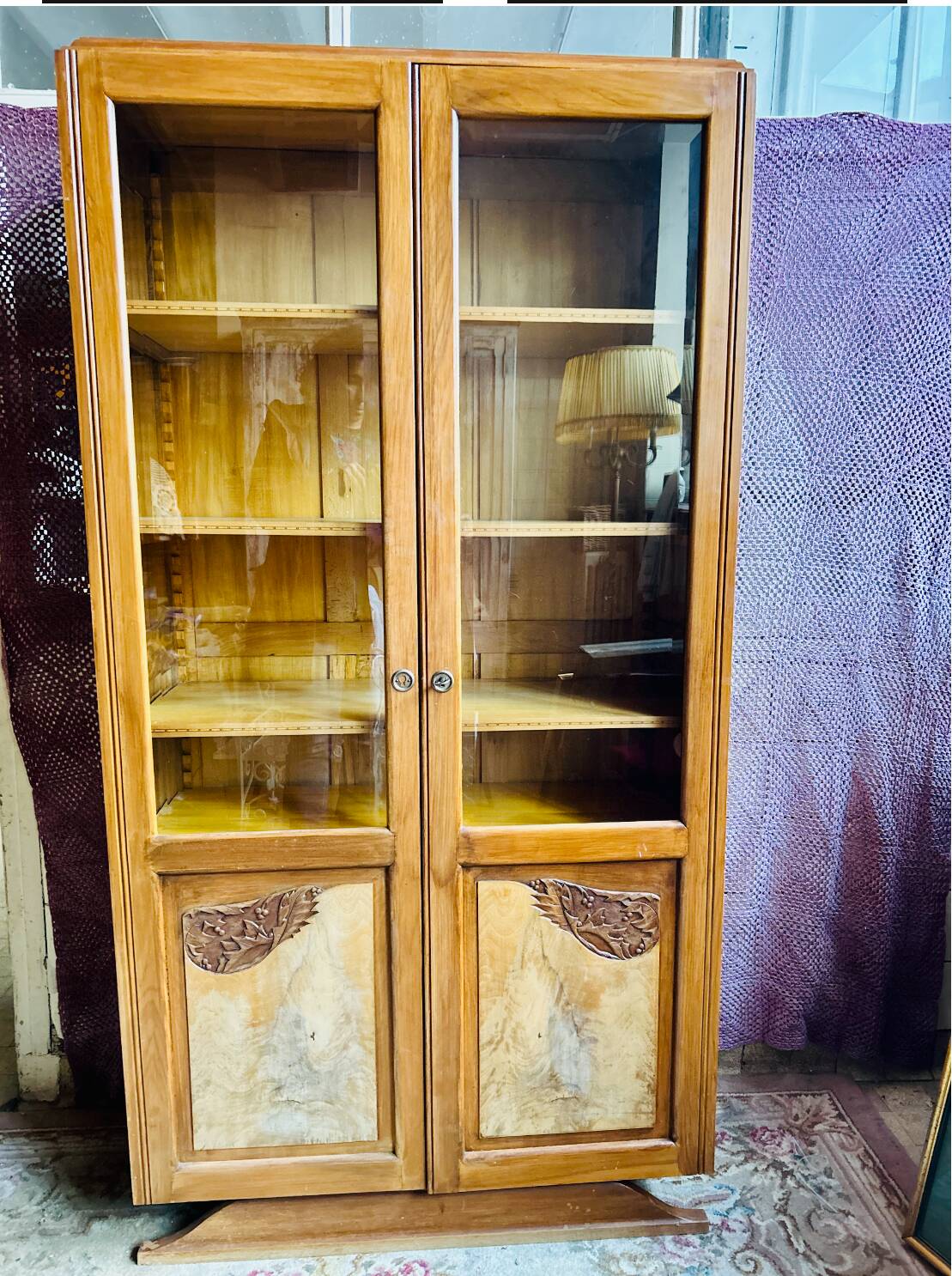 Small cabinet – Art Deco style bookcase in light wood with beveled glass.