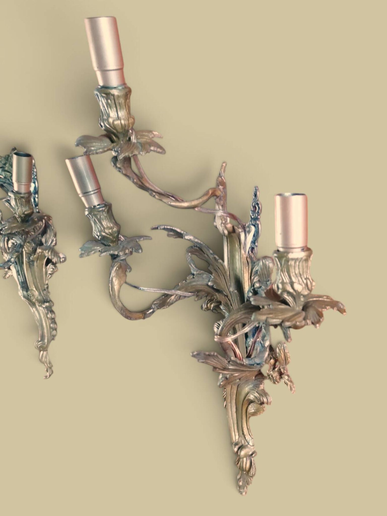 Pair of large wall sconces in Louis XV / Rococo / Baroque style.