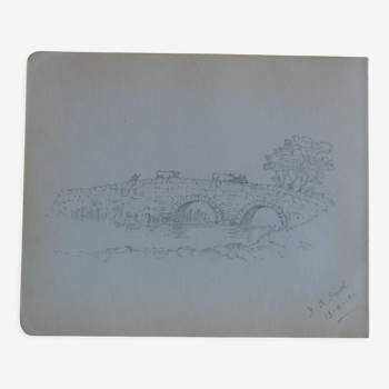 Pencil drawing english countryside circa 1910