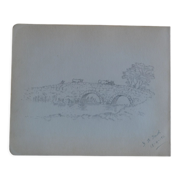 Dessin au crayon campagne anglaise vers 1910