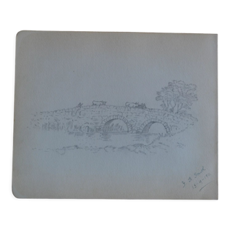 Dessin au crayon campagne anglaise vers 1910