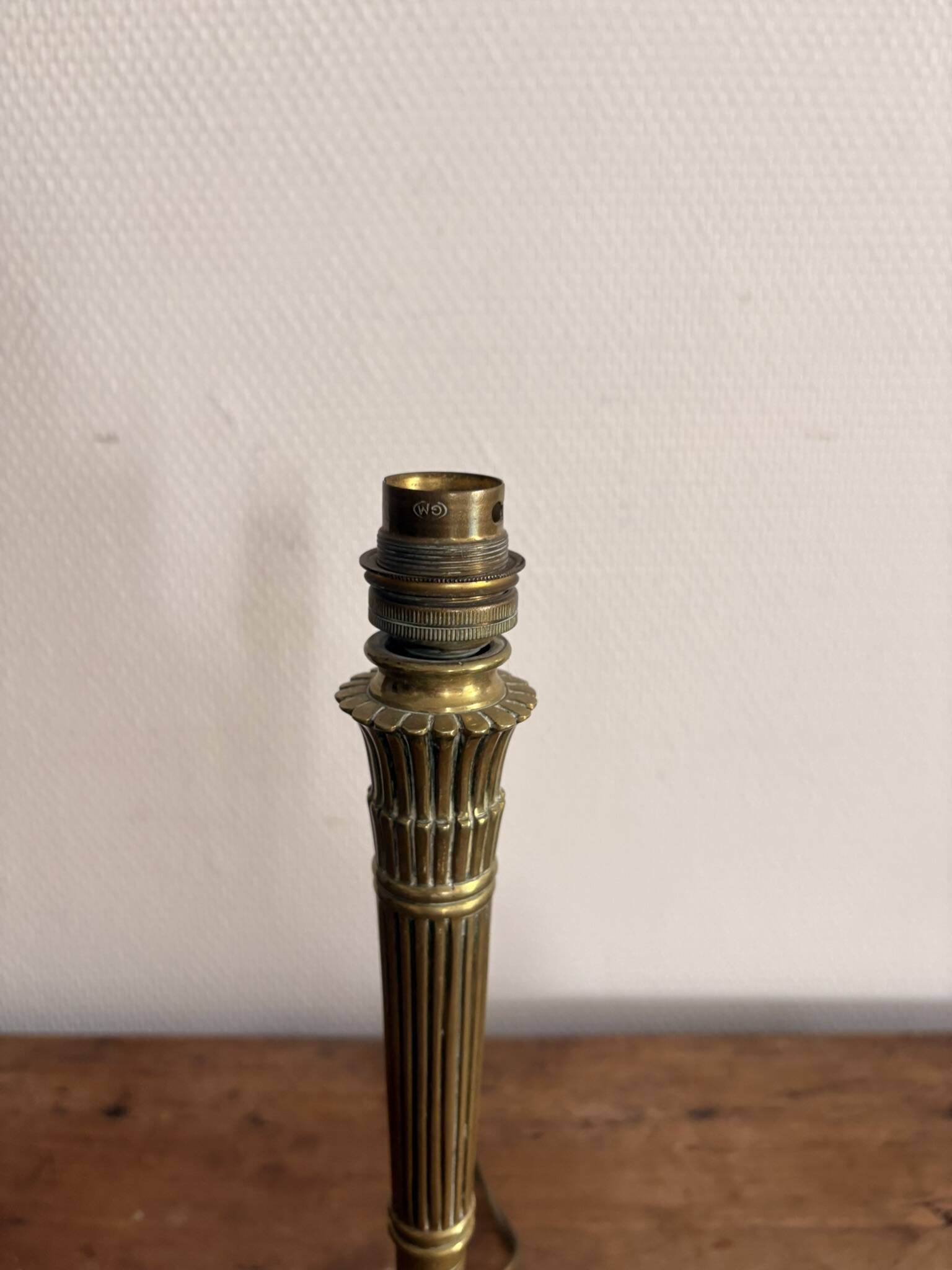 Antique Column Torchère Lamp Brass Chiseled Louis XVI Style