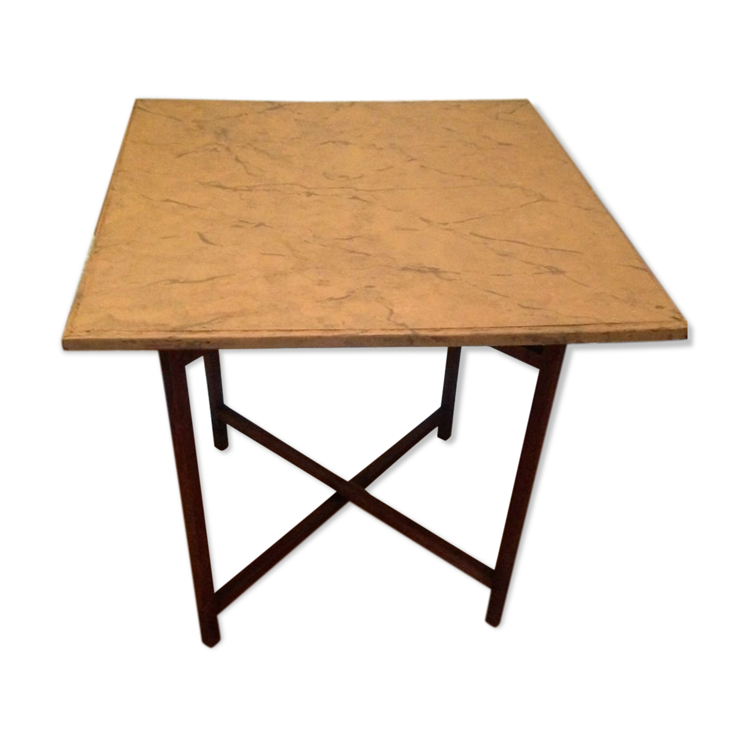 Table de voyage d'époque Louis XVI dessus amovible peint faux marbre piètement en X pliant