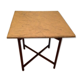 Louis XVI period travel table, removable top painted faux marble, folding X-length