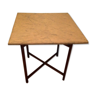 Louis XVI period travel table, removable top painted faux marble, folding X-length