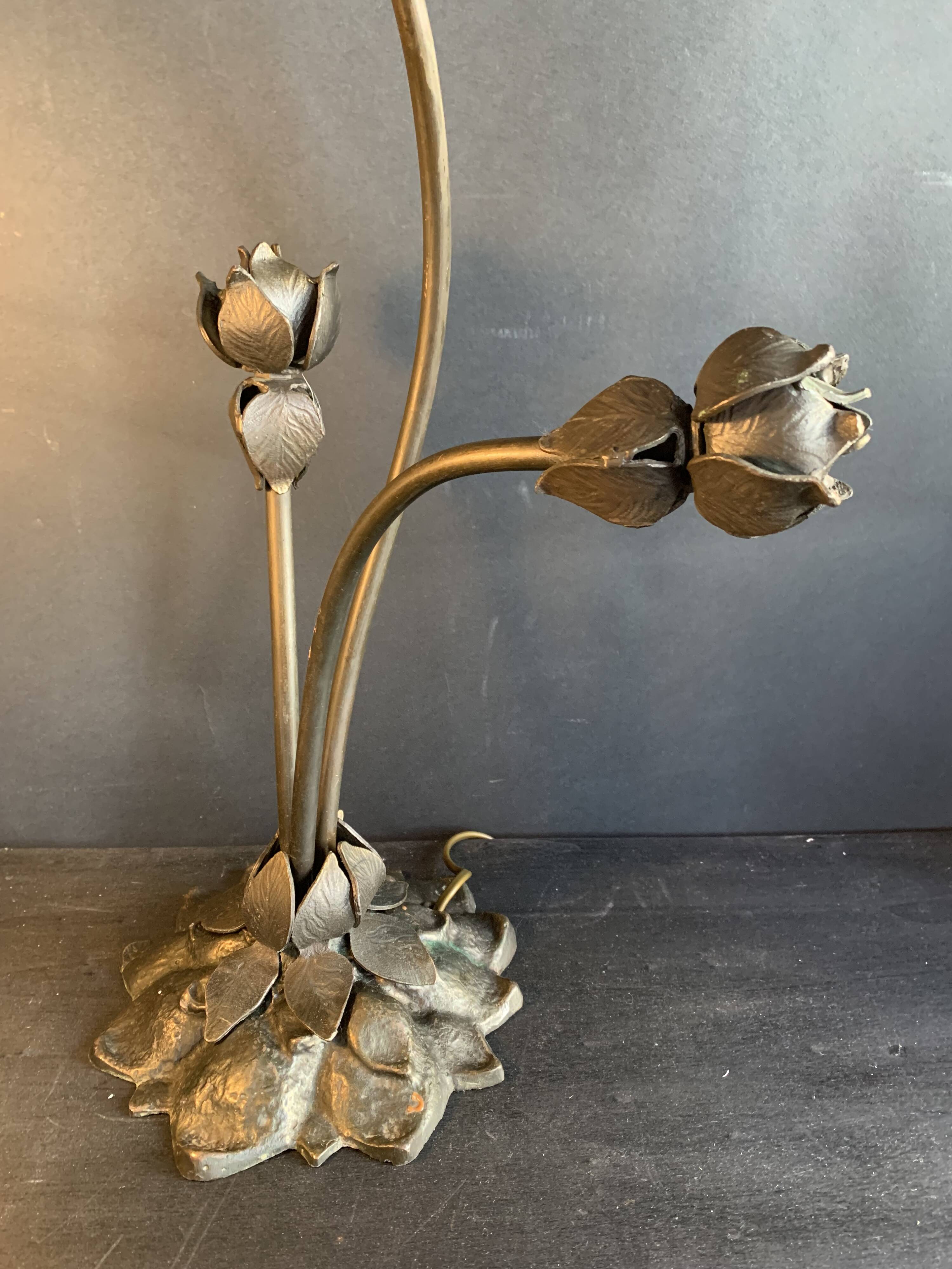 Large signed Art Nouveau style bronze sculpture lamp